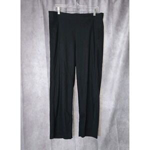 J. Jill  Linen Stretch Pants 12 Black Partial Elastic Waist Pockets Wide Leg